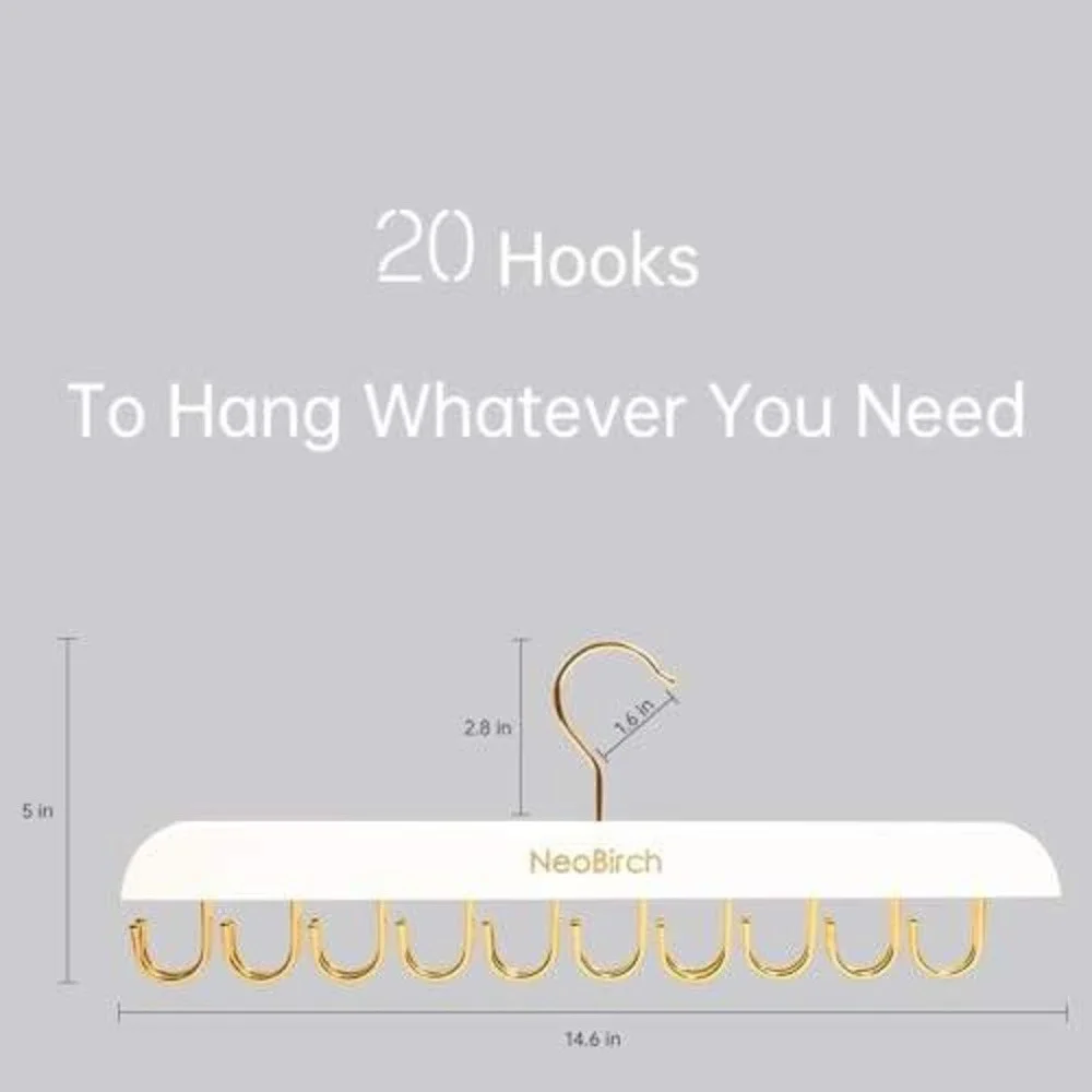 NeoBirch White Wooden Bra Hanger Organizer with 12 Gold Hooks Space‎ Saving